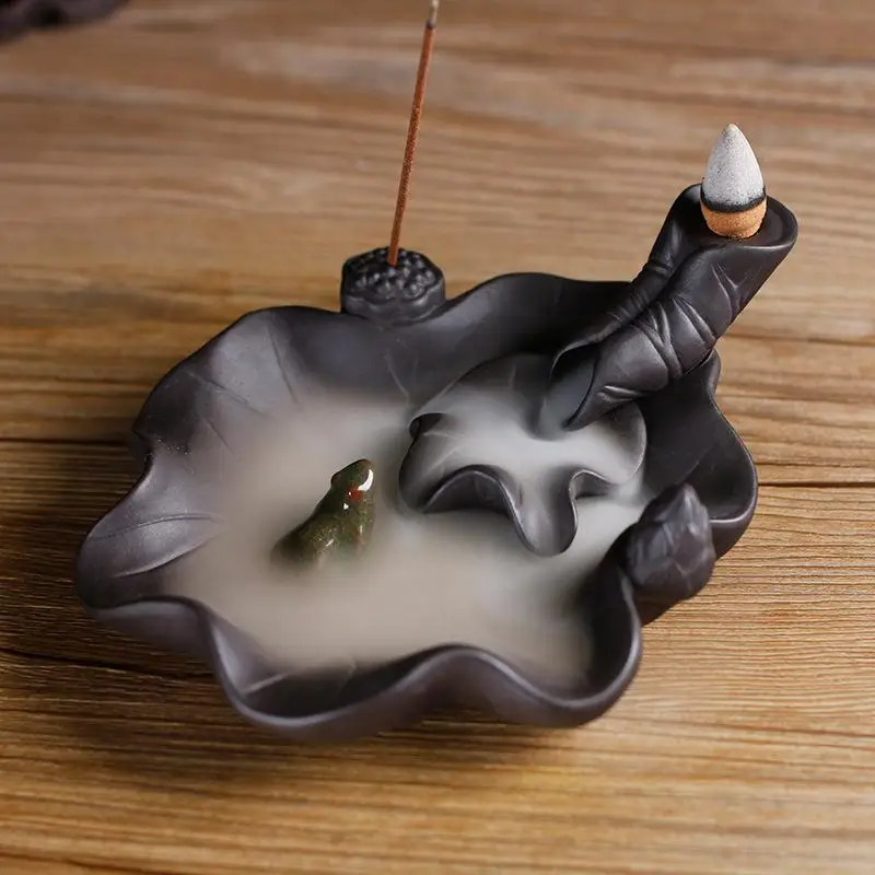 

Chinese Style Cultural Ceramic Smoke Waterfall Backflow Incense Burner Holder Traditional Home Decor Burner +10pcs Free Cones