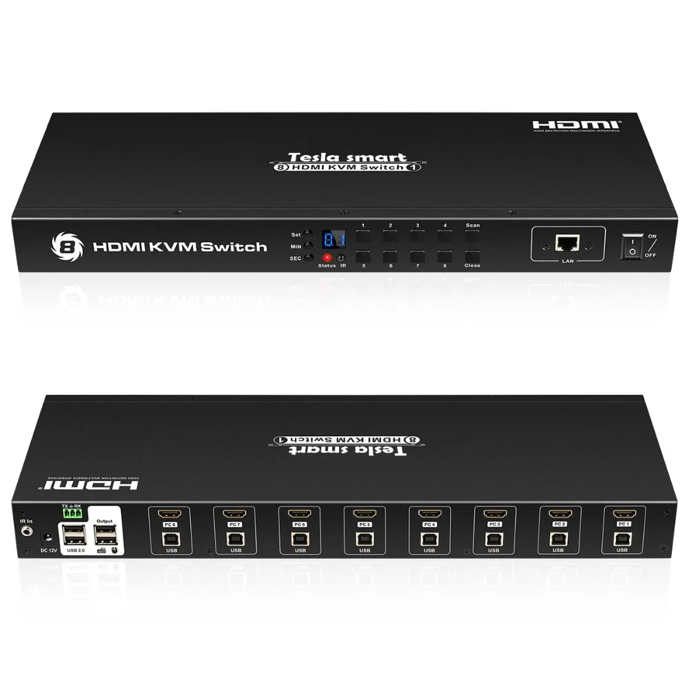 Tesla smart KVM USB HDMI переключатель 8 портов KVM HDMI коммутатор KVM переключатель HDMI Поддержка 3840*2160/4 K 2 шт стойки уши стандарт 1U