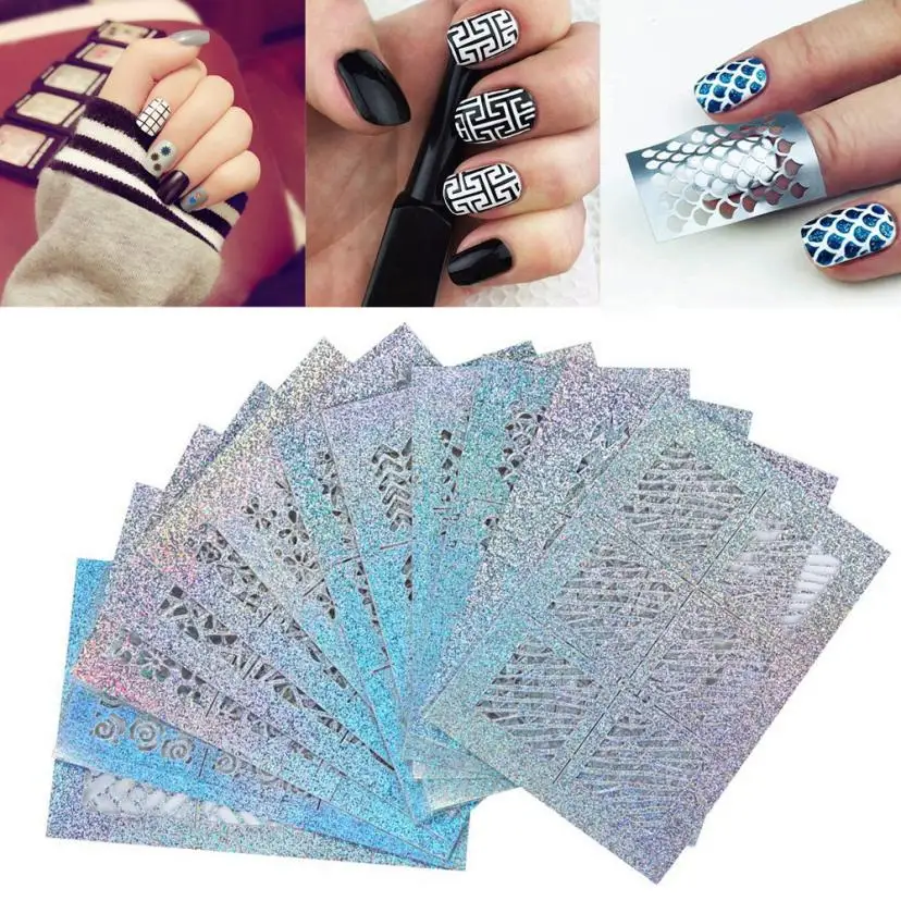 

24 Sheets New Nail Hollow Irregular Grid Stencil iReusable Manicure Stickers Inkjet Template Laser Scrub Effect Dropshipping #F