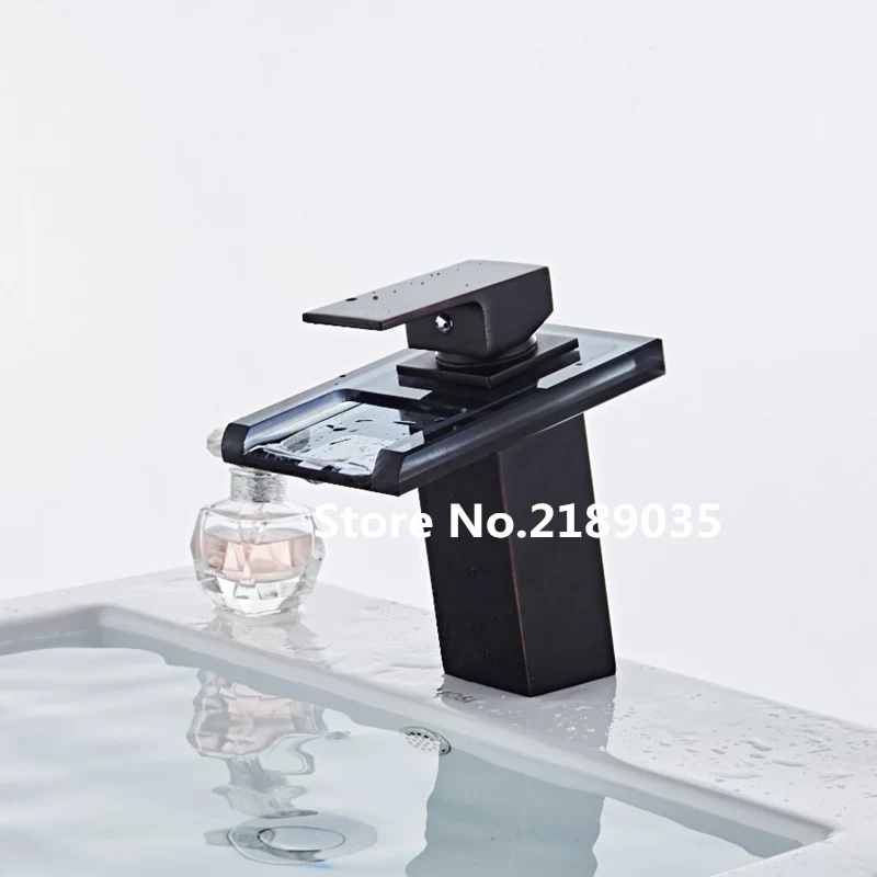 Трехцветный светодиодный светильник стеклянный кран для раковины с водопадом