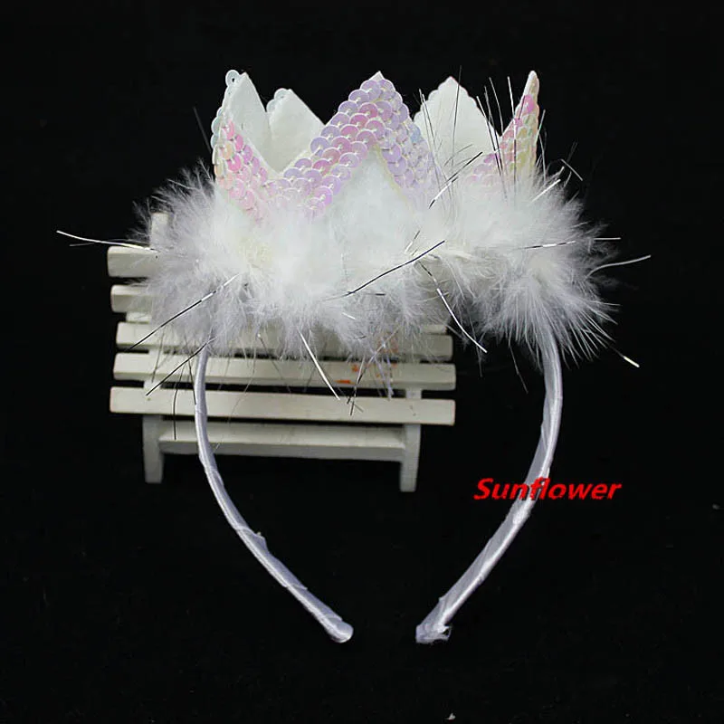 White Pink Sequin Crown Feather Headband Children Girls Princess Angel Headwear Party Fancy Dress Hair Halloween Christmas|hair accessories|headband