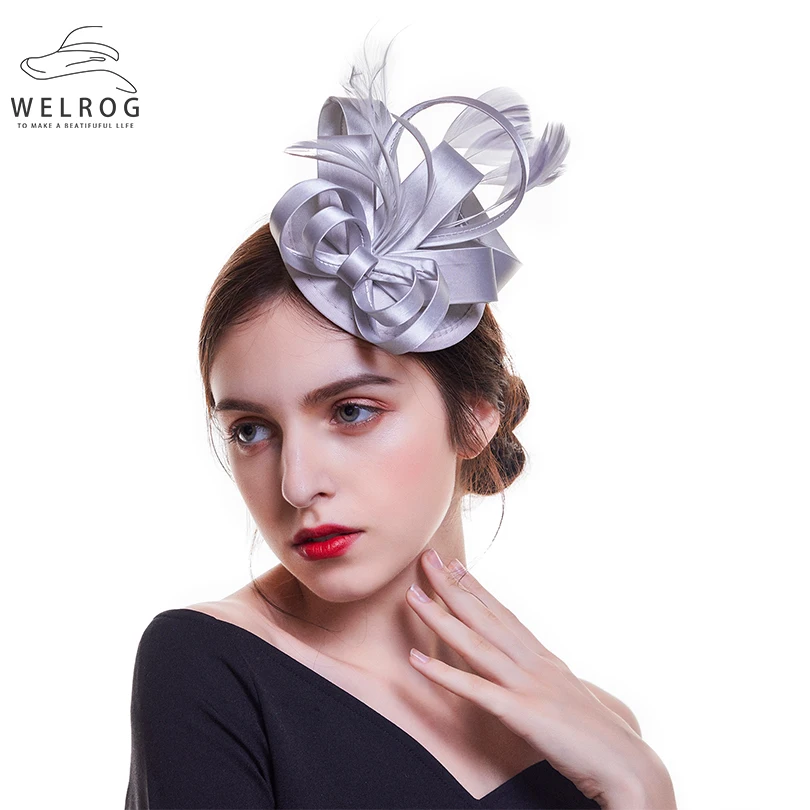 WELROG модная атласная вуалетка с перьями шляпа заколкой для волос женская