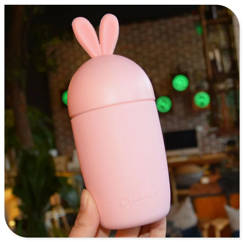 Pink Кавайная Милая бутылка для воды с мультяшным Кроликом, стеклянная бутылка с силиконовым рукавом для детей, студенток, девочек, портативные бутылки для напитков, BPA бесплатно - Цвет: Pink