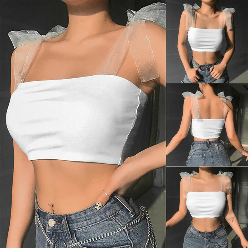 2019 Сексуальные Женские однотонные майки на бретельках короткий топ летние