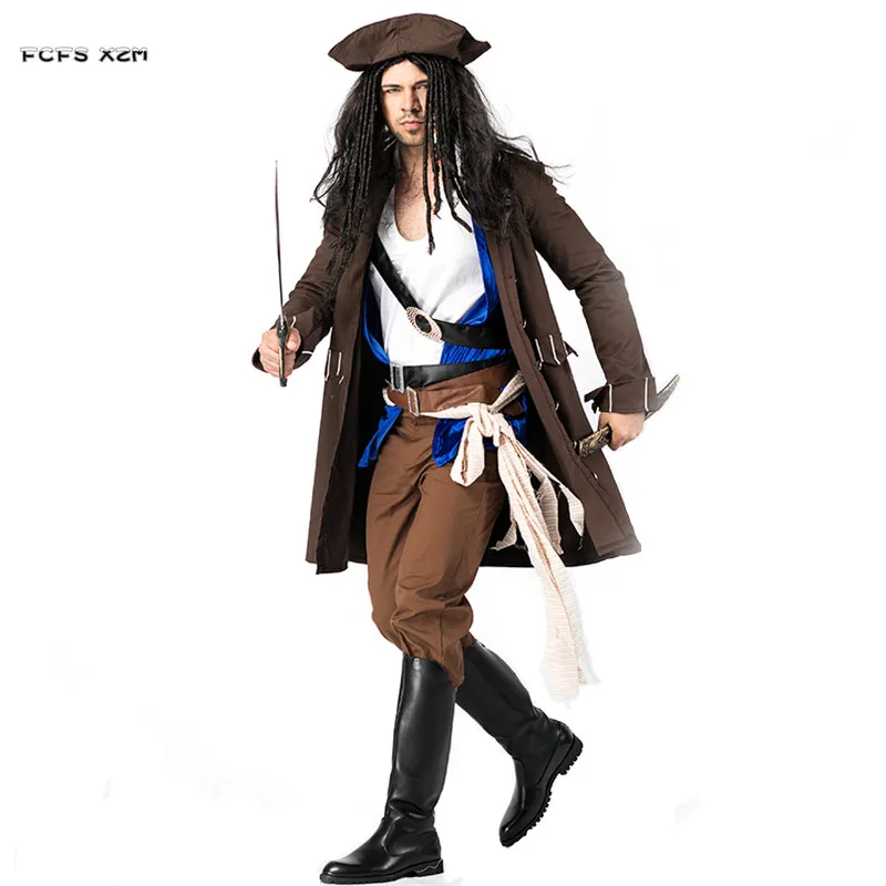 Мужские костюмчики для косплея Пираты Карибского бассейна костюмы Джека Воробья