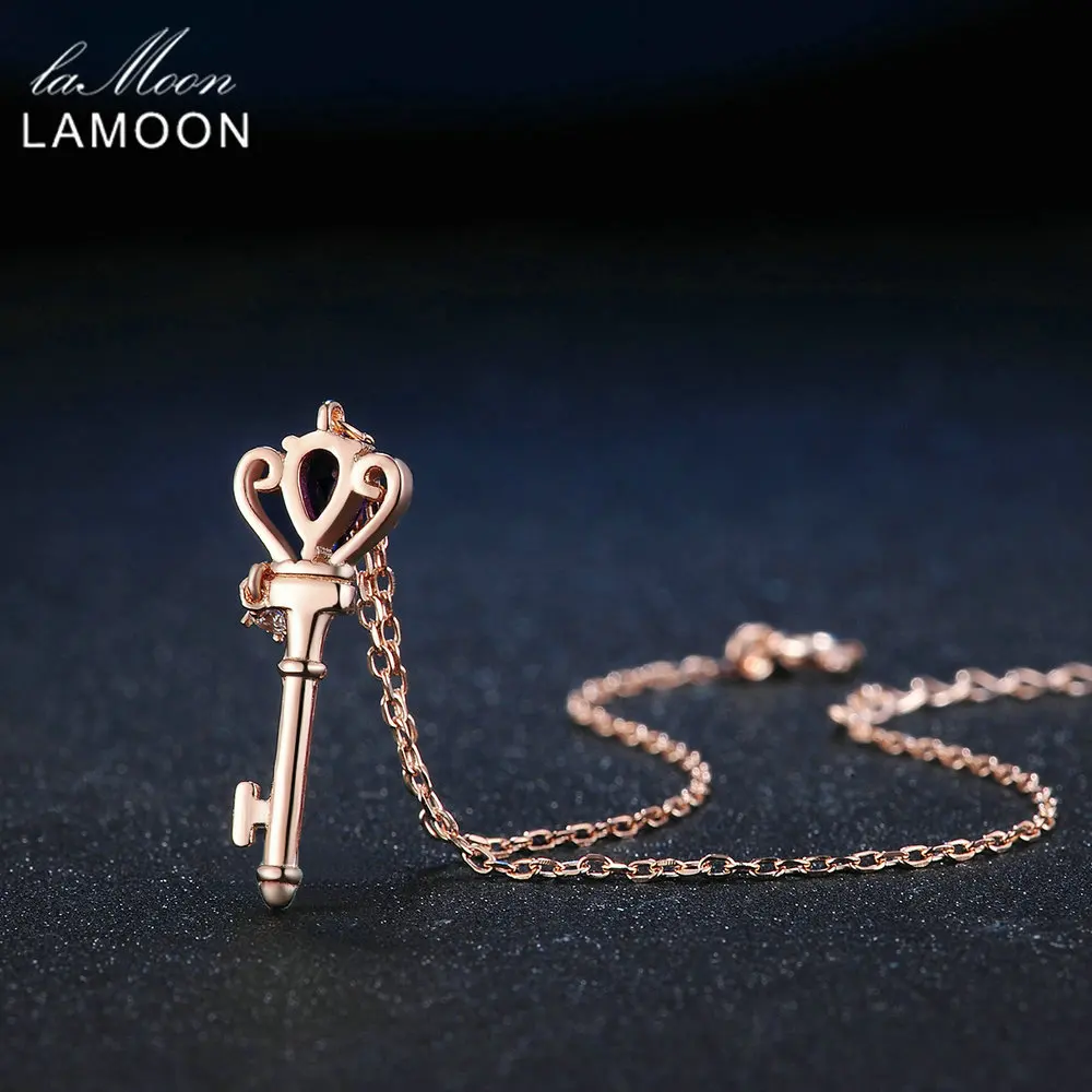 Ламон Корона ключ 6x4 мм 0.4ct натуральный каплевидный аметист 925 пробы серебряные ювелирные изделия покрытые розовым золотом S925 браслет LMHI024