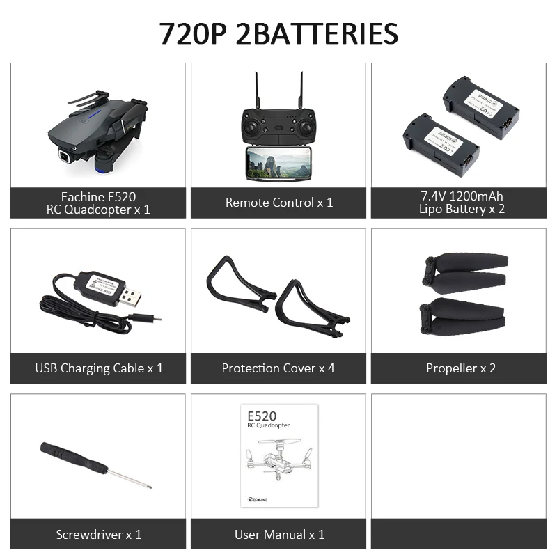 720P 2Batteries Eachine E520 Wi-Fi FPV Дрон 4 K/1080 P HD широкоугольная камера высота удержания Складная воздушная видео Квадрокоптер самолет Модернизированный E58 - Color: 720P 2Batteries