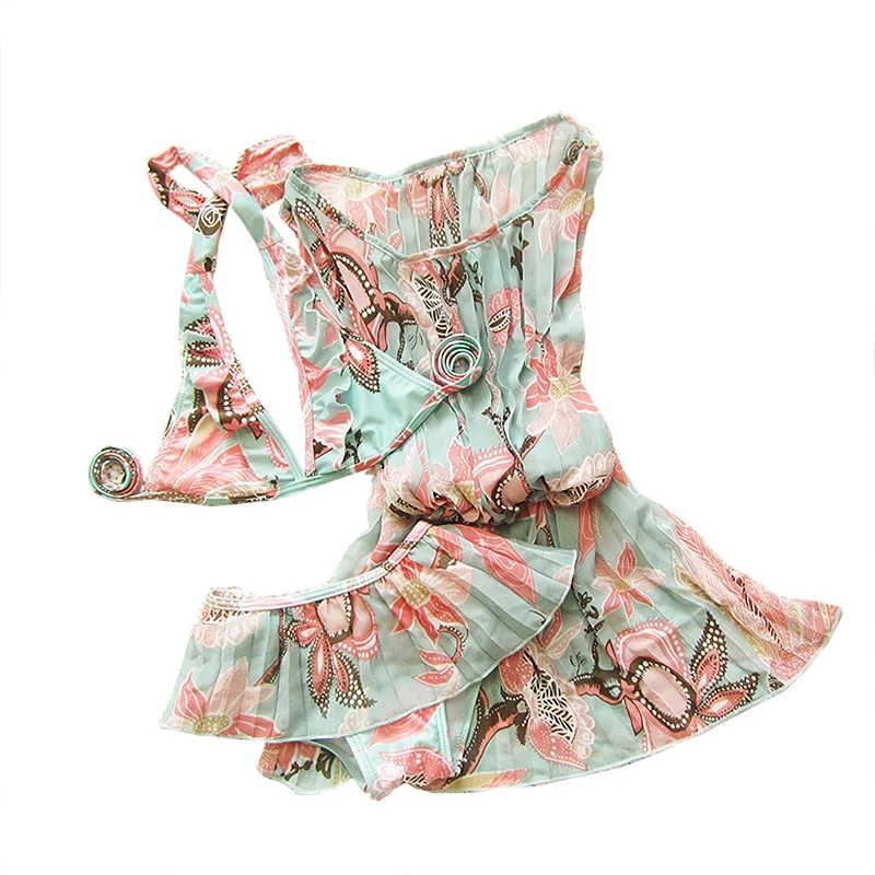 Купальник бикини с цветочным принтом 3 шт./компл.|swimsuit cute|print printswimsuit piece |