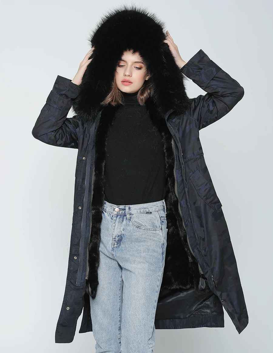 OFTBUY,, пальто с натуральным мехом, X-long, Камуфляжная парка, зимняя куртка для женщин, большой воротник из натурального меха енота, капюшон, подкладка из натурального меха норки