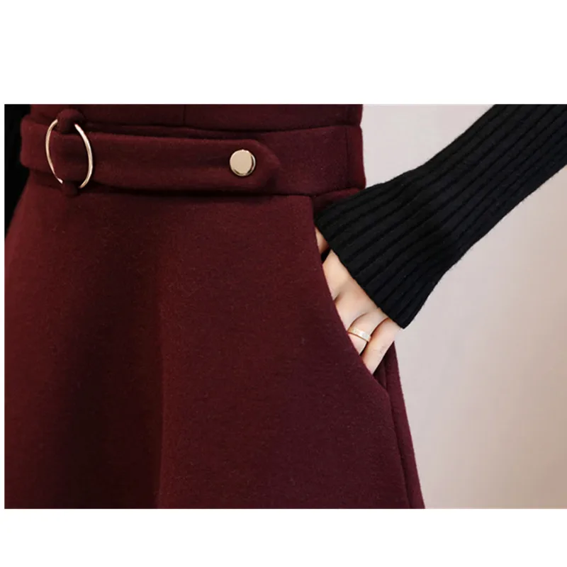 

Women Wool Vest Dress Fashion Autumn Winter Elegant Slim O neck Sleeveless Dress Plus size Ladies With pocket Woolen Dress 3XL