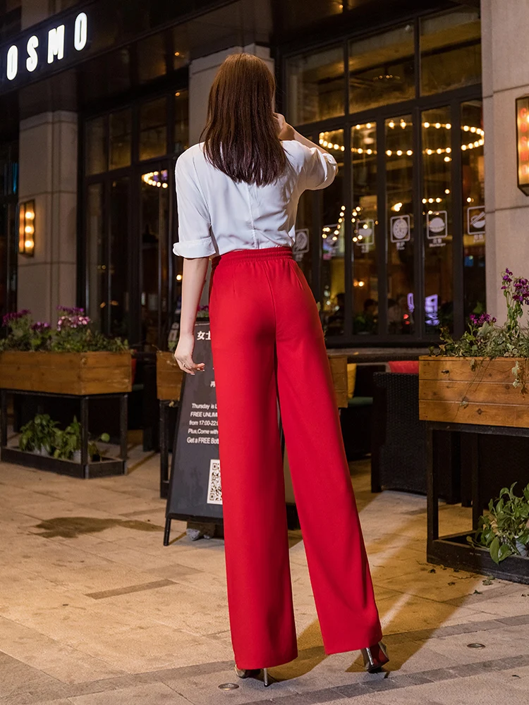 Женские брюки с широкими штанинами красного цвета большие размеры 5xl штаны на