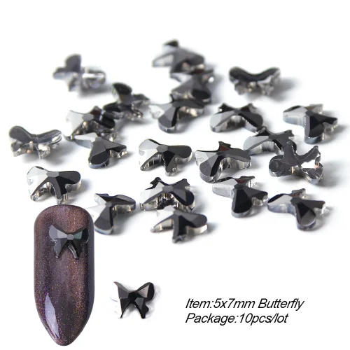 5x7mm Butterfly 10 шт, черные стразы, украшения для дизайна ногтей, сердце, капли в форме кристалла, камни с плоской задней частью, дизайн ногтей, ювелирные камни TR724 - Цвет: 5x7mm Butterfly