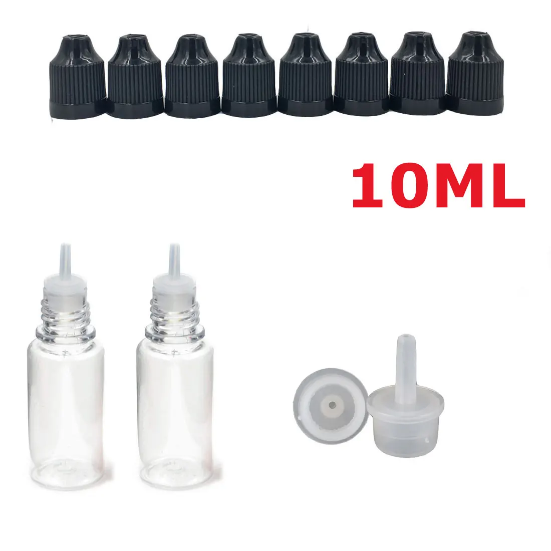 10ML x 10PCS 10 шт. х 3 мл-100 мл ПЭТ Прозрачный флакон-капельница пустые пластиковые бутылки для сока и жидкого глаза многоразовые контейнеры с черными колпачками капельницы - Цвет: 10ML x 10PCS