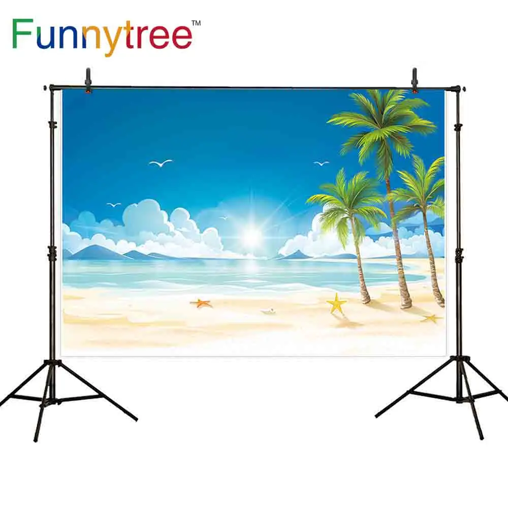 Фон Funnytree для фотостудии пляж море Лето кокосовое дерево Природный вид детей