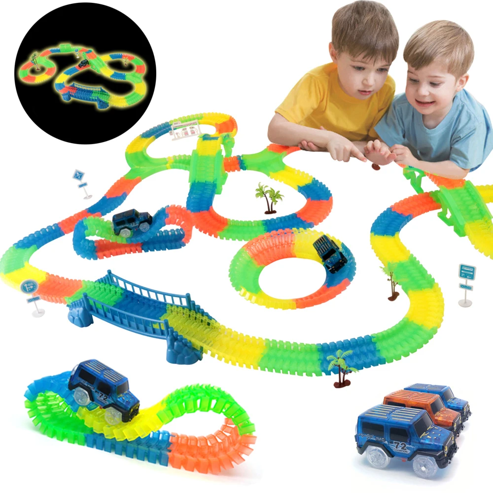 

Railway Magical Glowing Flexible Track Car Toys Children Racing Bend Rail Track Led Electronic Flash Light Car DIY Toy Kids Gift