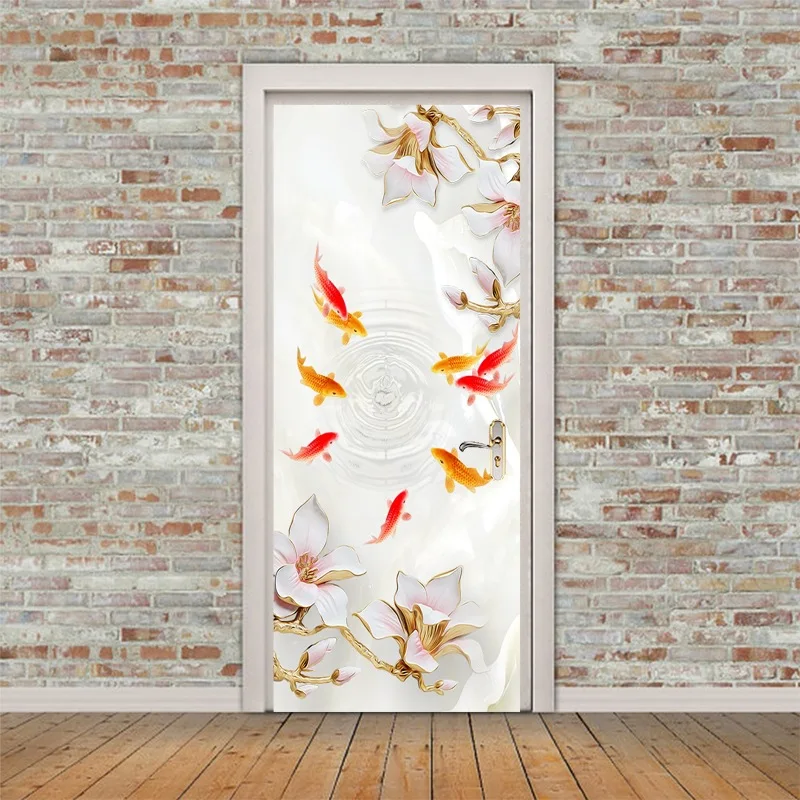 Наклейки на дверь в виде рыбьего цветка европейские 3D водонепроницаемые