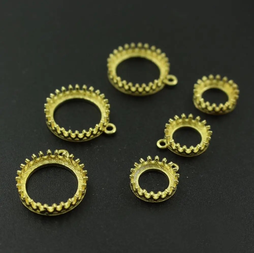 raw brass tone Открытая задняя подвеска корона ободок чашка установка подходит 10 мм 12 мм 15 мм 13x18 мм 18x25 мм круглый Овальный Смола Камея основы для кабошонов фурнитура DIY - Цвет: raw brass tone