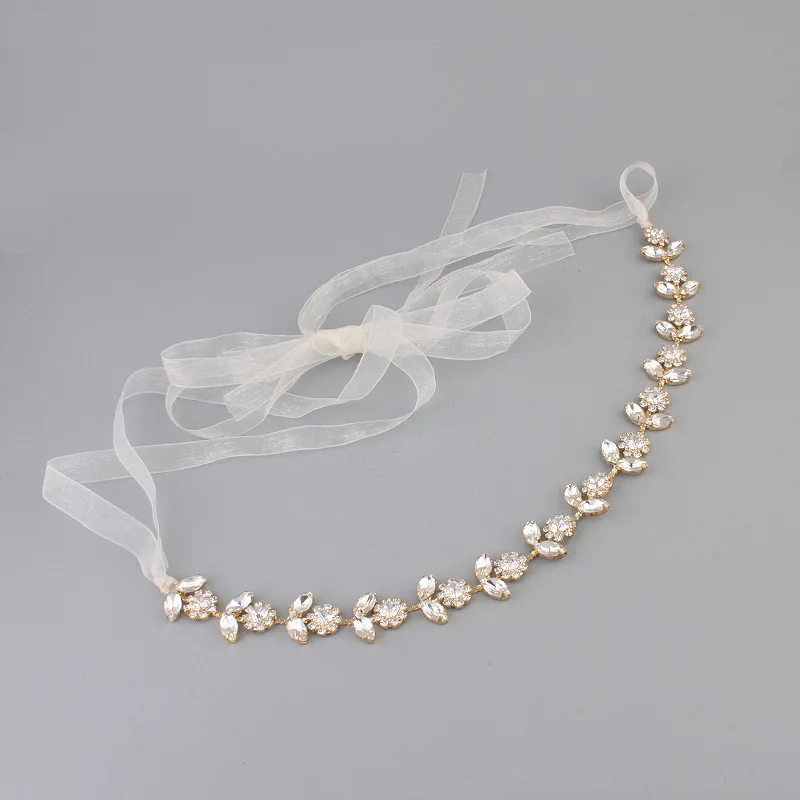 SLBRIDAL ручная работа золотые стразы лента для волос свадебные обручи аксессуары
