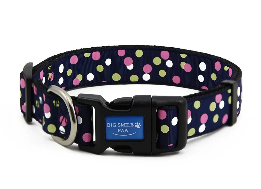 Nylon Dog Collar Adjustable Polka Dots Theme Quick Release Puppy for Small Medium and Large Dogs | Дом и сад