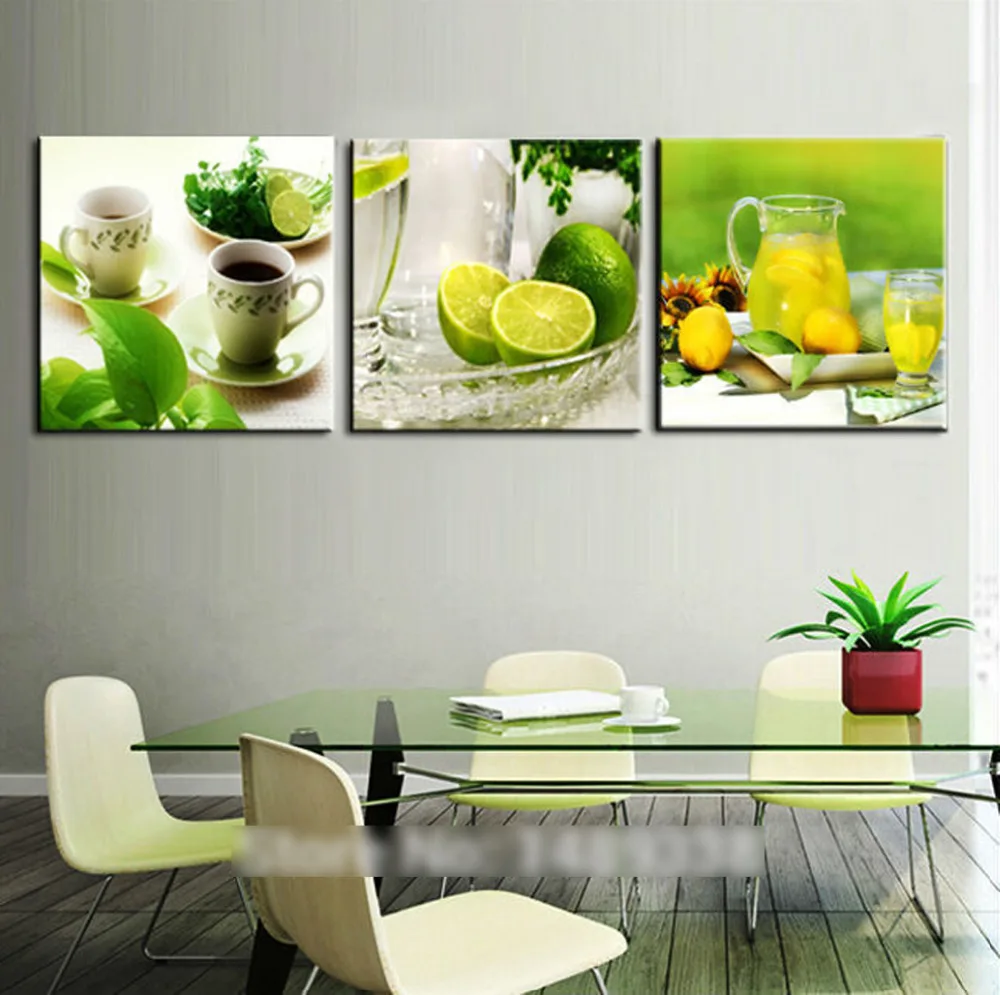 Оригинальные чернила масла 3 Панели Печать холст фруктов Кухня живопись для