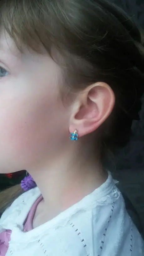 Серьги кольца для девочек Lucky с четырехлистным клевером синими кристаллами