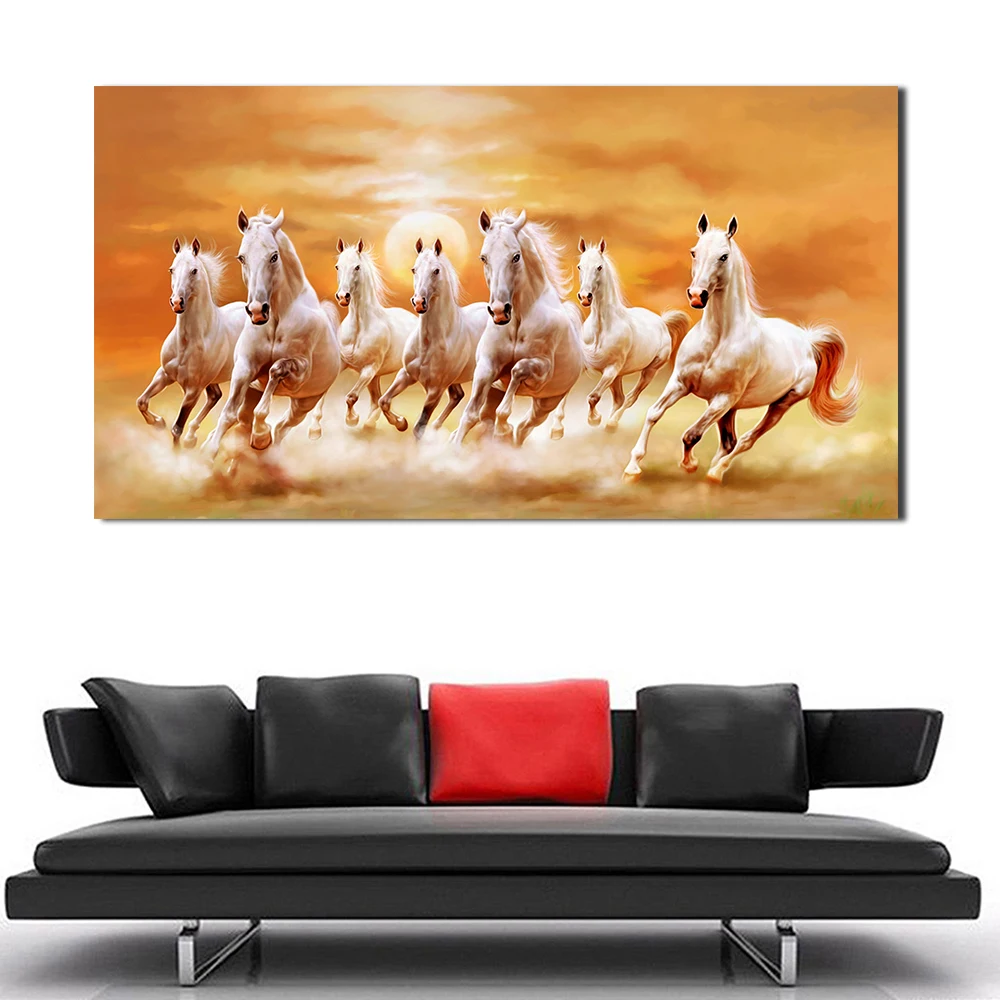 JQHYART Seven Running White Horse домашние украшения с животными картины на холсте плакаты и