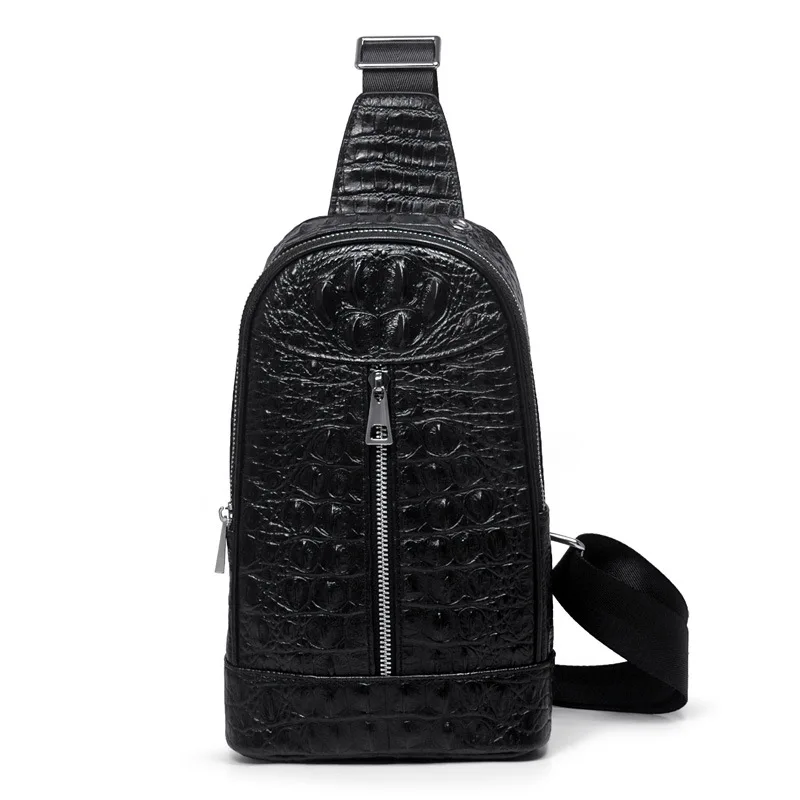 Crocodile Pattern Men chest bag cowhide leather male Crossbody Bag Male Business Chest Packs mobile phone Messenger | Багаж и сумки
