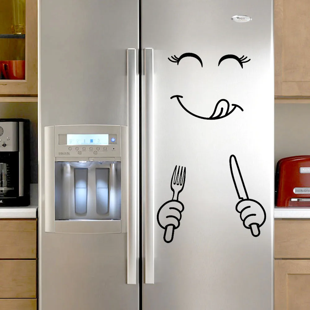 Фото 1 предмет стены Стикеры милый холодильник счастлив вкусный лица Кухня стенка