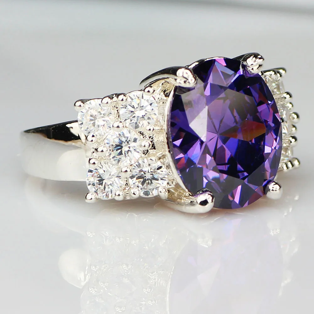 Яйи женские модные ювелирные изделия кольцо Фиолетовый серебряные Цвет