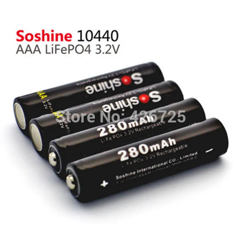 4 шт./упак. Soshine 3 2 V AAA аккумуляторные батареи 280mAh 10440 LifePO4 аккумулятор + 4X разъемов