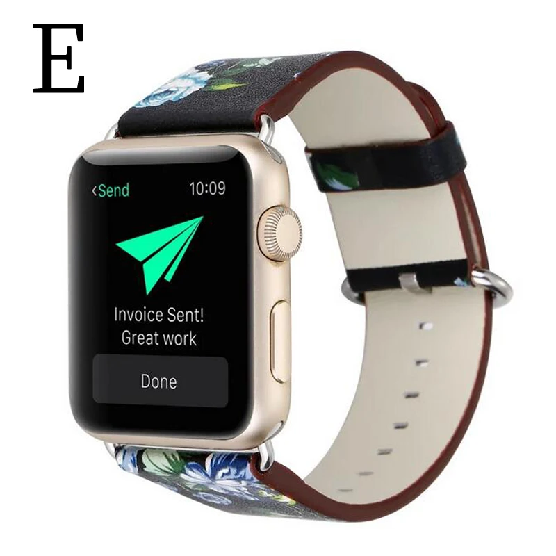 E Кожаный ремешок-петля с цветочным дизайном для Apple Watch 38 мм 42 мм 40 мм 44 мм браслет pulseira ремешок для iWatch серии 5 4 3 - Цвет ремешка: E