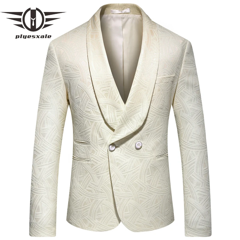 Небесно-голубой бежевый пиджак-блейзер для мальчика Для мужчин шалевым