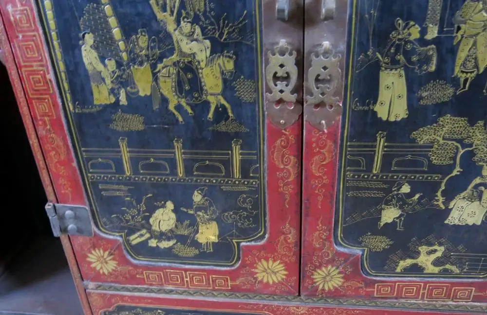 27 &quotКитайская старая ручная работа лаковая посуда фото деревянный шкаф статуя