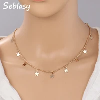 seblasy trendy gold color multiple tiny sequins stars chain necklaces pendants for women minimalist clavicle chain biuterias