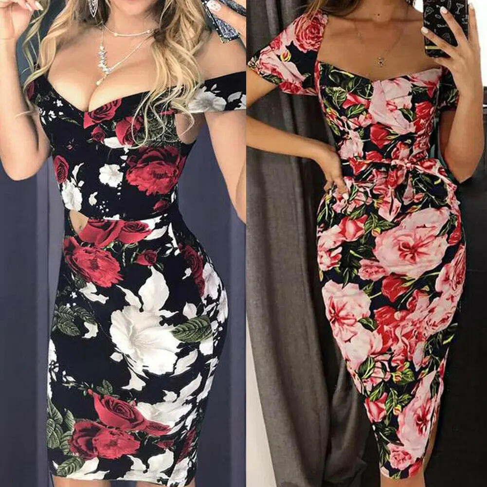Женское платье карандаш в 2 стилях облегающее вечернее миди с цветочным принтом