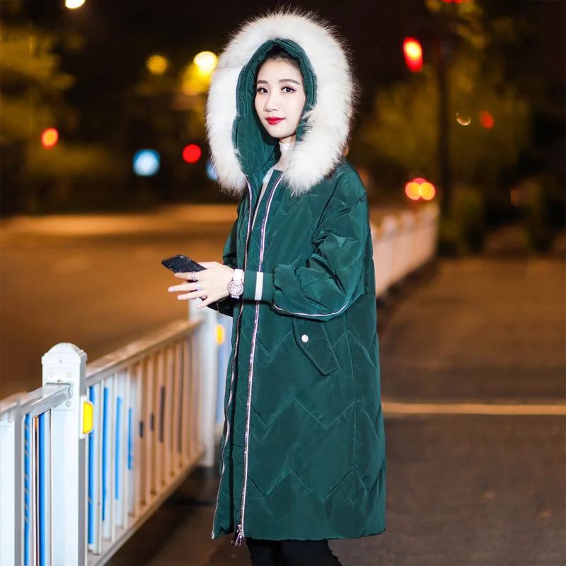 Dark green Дизайн, Зимняя женская куртка высокого качества, Женская длинная парка с капюшоном и мехом, теплое плотное Женское пальто - Цвет: Dark green