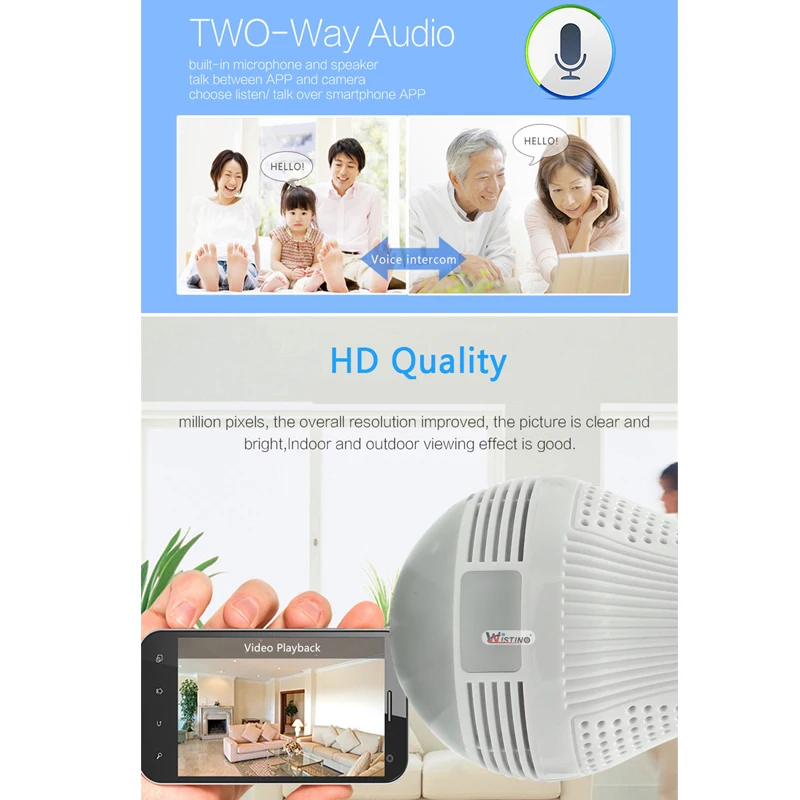 

Wistino 960P CCTV Security IP Camera Bulb Wireless Panoramic VR Camera Fisheye Surveillance Mini Video Baby Monitor Night Vision
