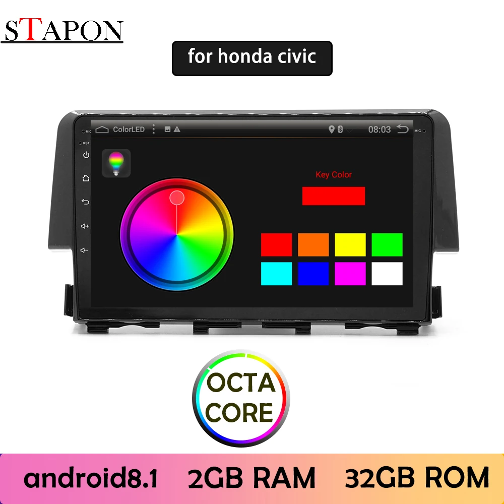 STAPON 9 дюймов для honda civic 2016 17 Android 8 1 2GBRAM Восьмиядерный автомобильный DVD MP5