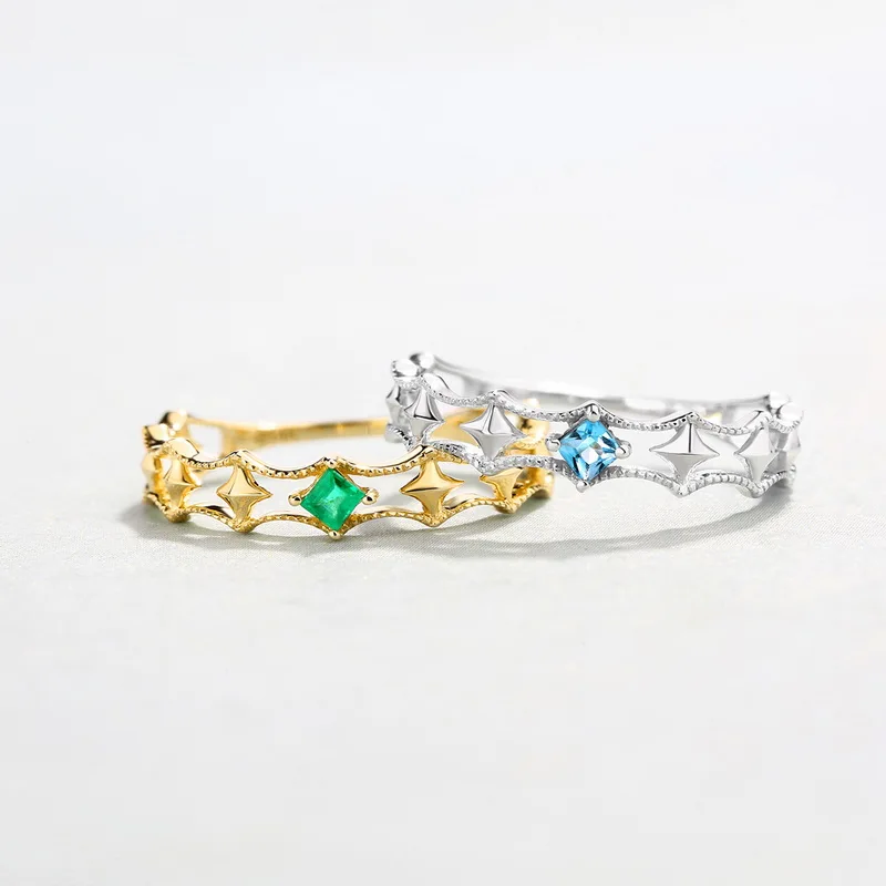 JXXGS Solid 14 K Gold Винтаж Ретро с натуральным изумрудом или топаз драгоценный камень