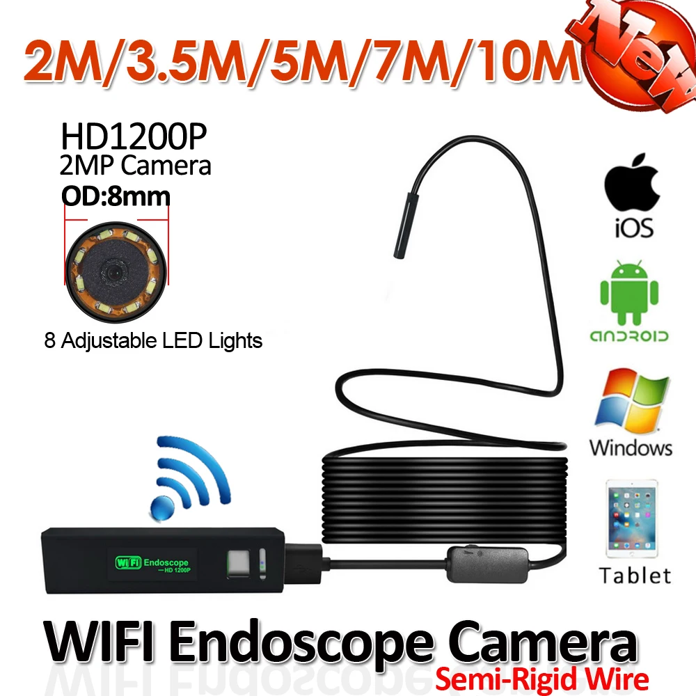 Hd1200p 2mp 10 м/7 м/5 м/3.5 м/2 м змея Жесткая Жесткий кабель WI FI iPhone endodoscope Камера Android USB