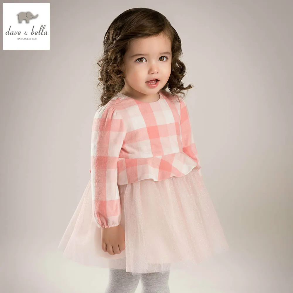 Весеннее платье принцессы для маленьких девочек DB5197 розовое клетчатое детская