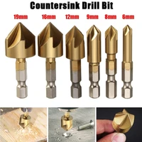 6pcsset high speed steel 5 flute countersink drill bit set 90 degree 14 counter sink chamfer cutter diy power tools