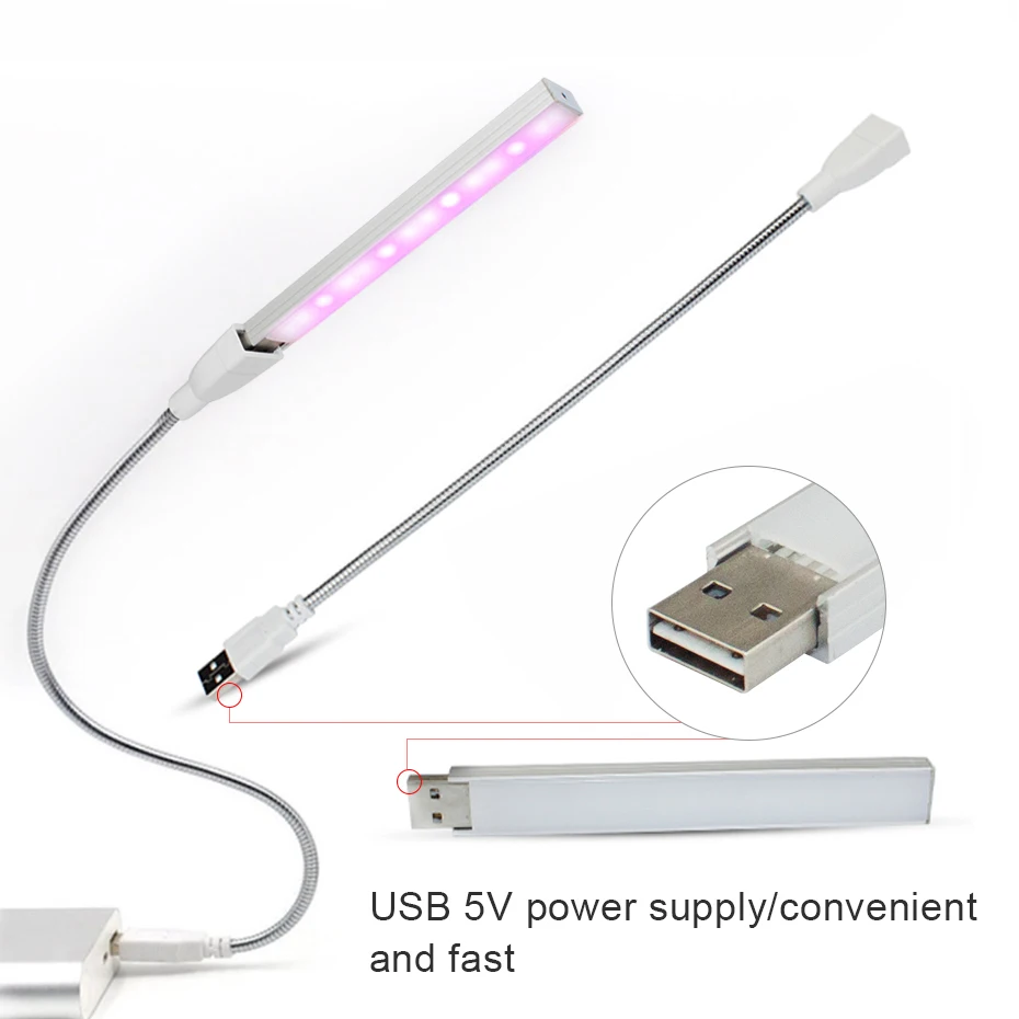 USB лампа для выращивания растений DC5V 3 Вт фитолампа 10Red + 4Blue led полный спектр гибкий