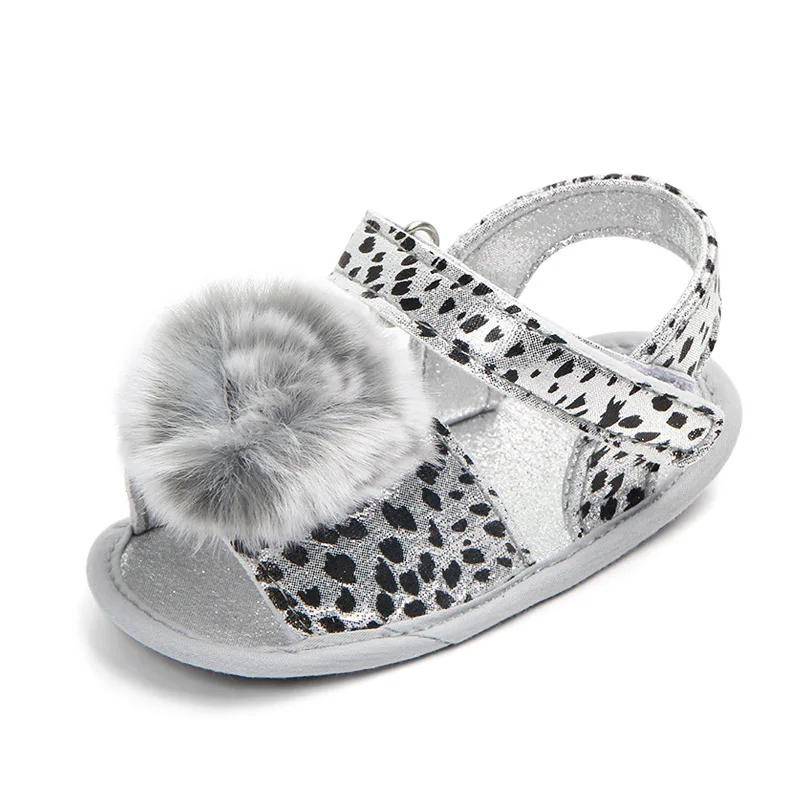 

Leopard Newborn Toddler Baby Girls Summer Sandal Shoes Cute Fur Ball Solid Flat Heel Outfit 0-18M Baby Shoes