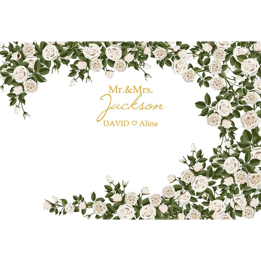 

Vinyl custom name beautiful flowers happy wedding photography Background bsckdrop for photo studio
