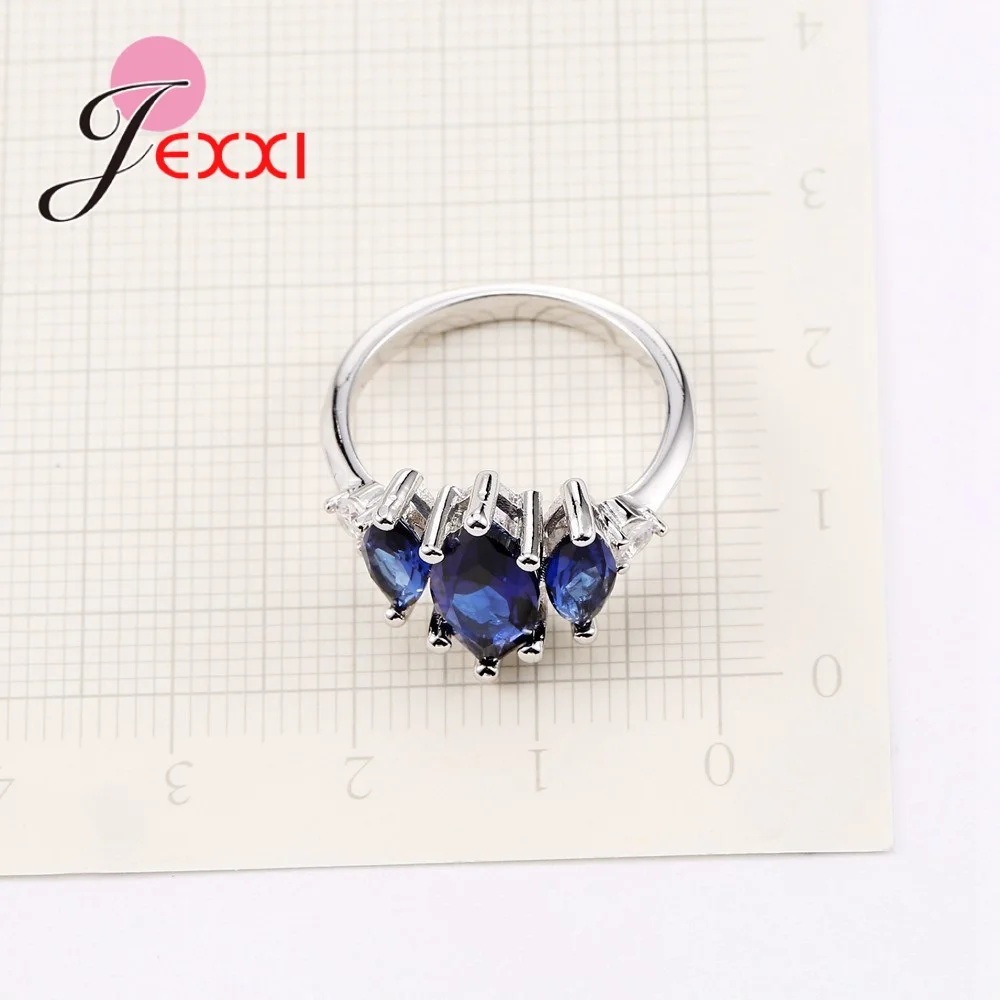 Wedding Rings Fashion Royal Blue Oval Crystal Engagement Ring For Women Silver Proposal Anillos Bijoux Valentine's Day | Украшения и