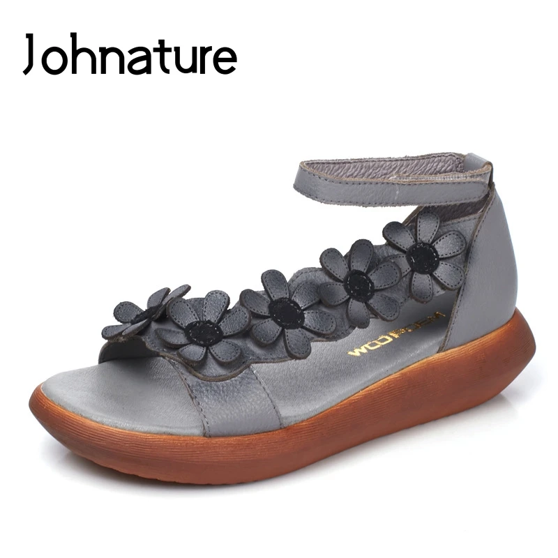 Johnature Новинка 2019 летние туфли лодочки из натуральной кожаный крючок на застежке