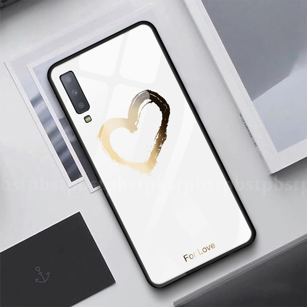 С узором из сердечек костюм закаленное Стекло чехол для samsung Galaxy A70 A50 A30 A20 A10 M20 S9 S8 S10 плюс A7 Note 8 9 S10e A50 крышка - Цвет: 04