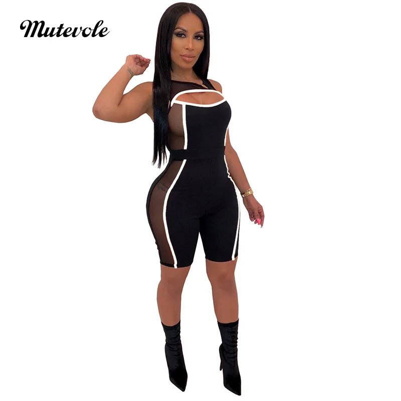 Женский сексуальный лоскутный сетчатый короткий комбинезон muteшей облегающий с