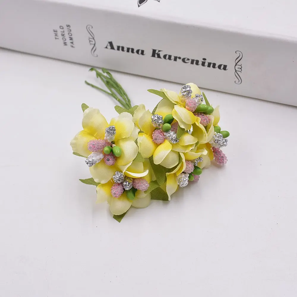 6pcs Silk Gradient Stamen Handmade Artificial Flower Bouquet Wedding Decoration DIY Wreath Gift Scrapbooking Craft Fake | Дом и сад